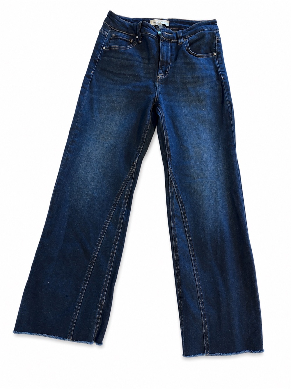 Risen High Rise Wide Leg Jeans Dark Wash Raw Hem Front Seam Size 5/27 - Picture 2 of 7